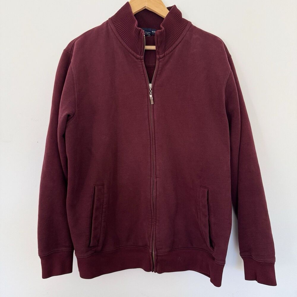 Vintage Lands End Sweater Mens L Maroon Full Zip Track Sweatshirt 90s Classic